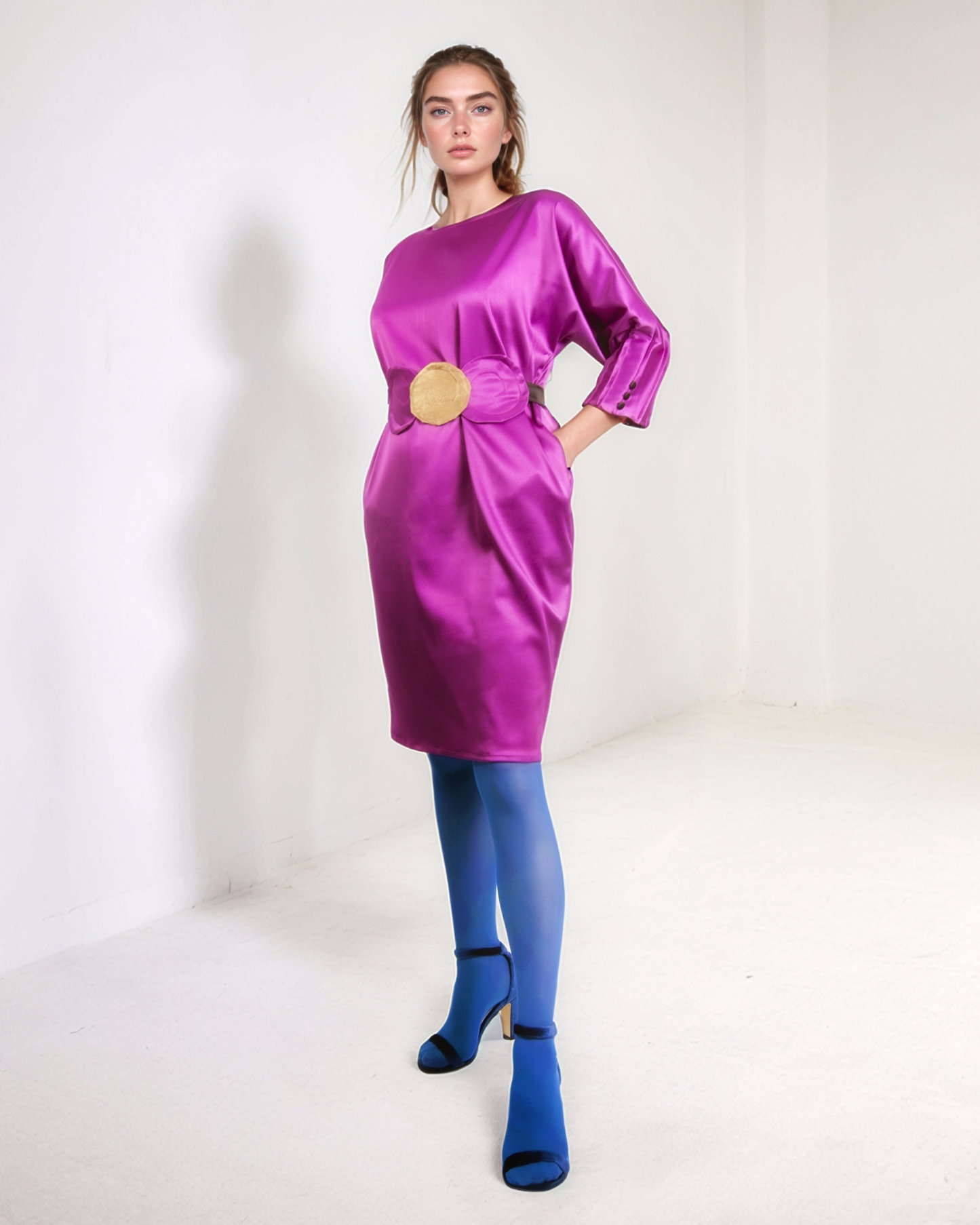 Rochie tafta pliuri - Fucsia