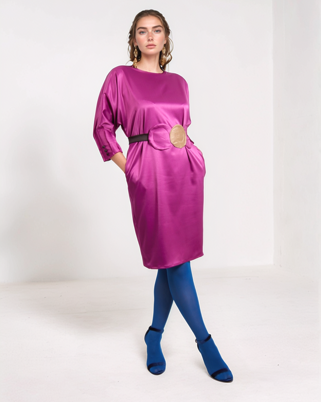 Rochie tafta pliuri - Fucsia