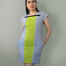 Load image into Gallery viewer, Rochie de vara din bumbac in dungi scurta olive
