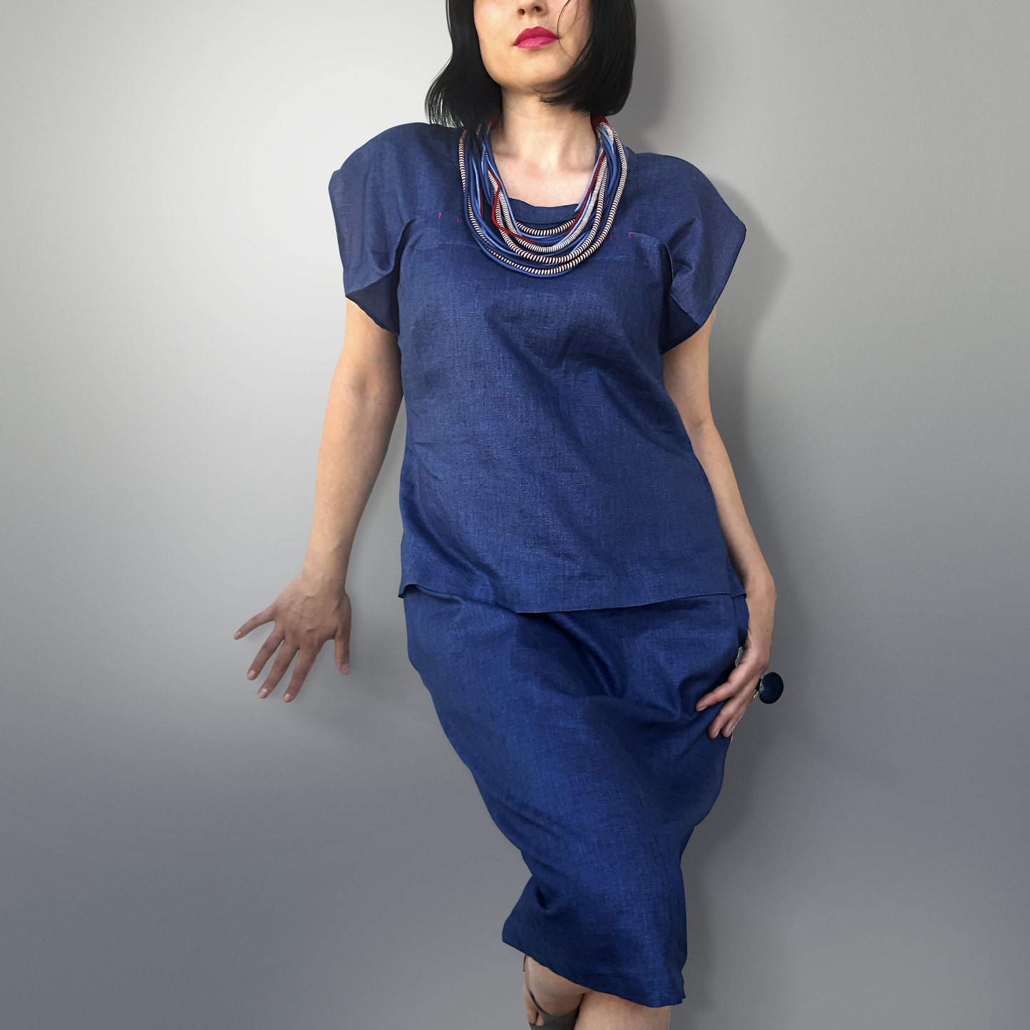 Denim linen dress