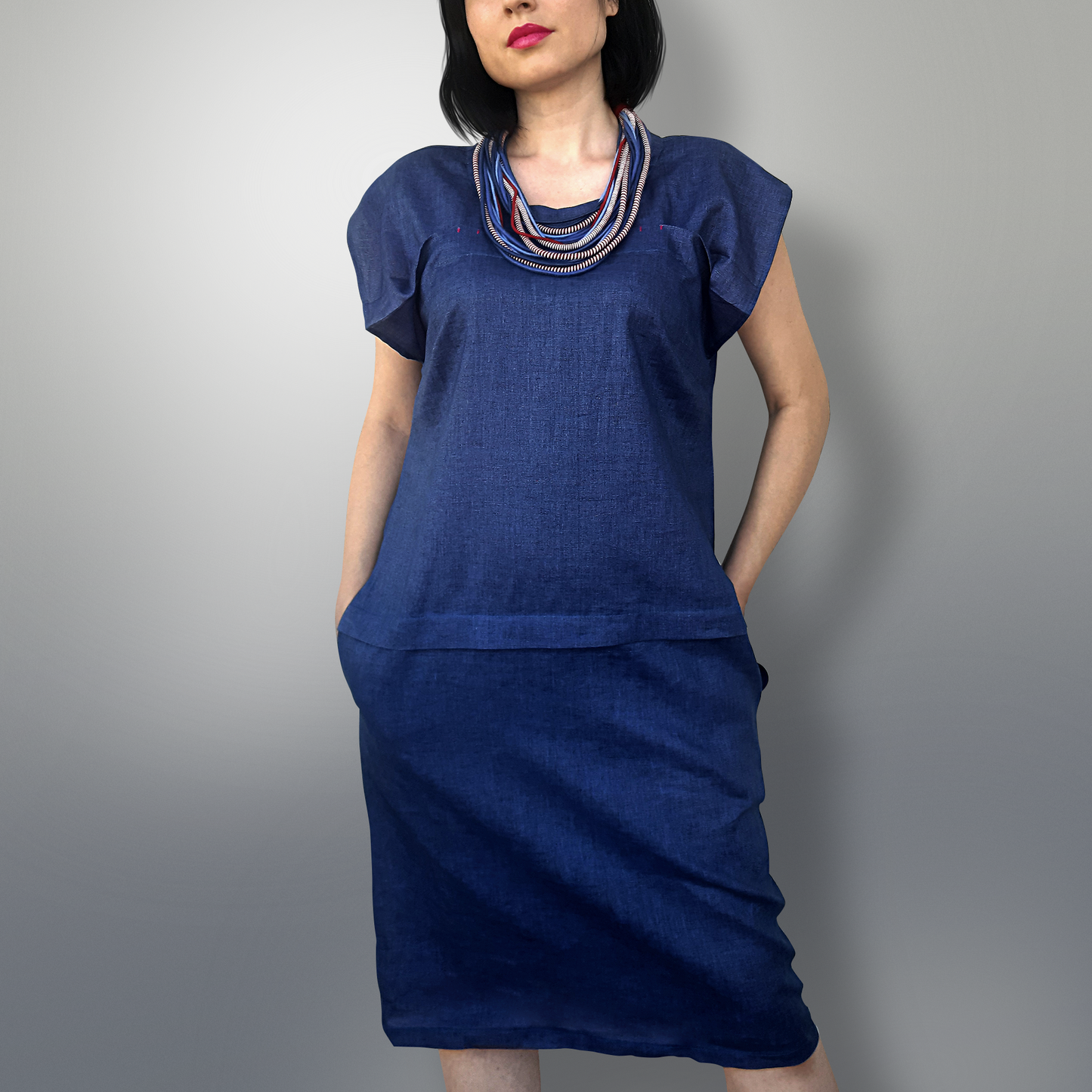 Denim linen dress