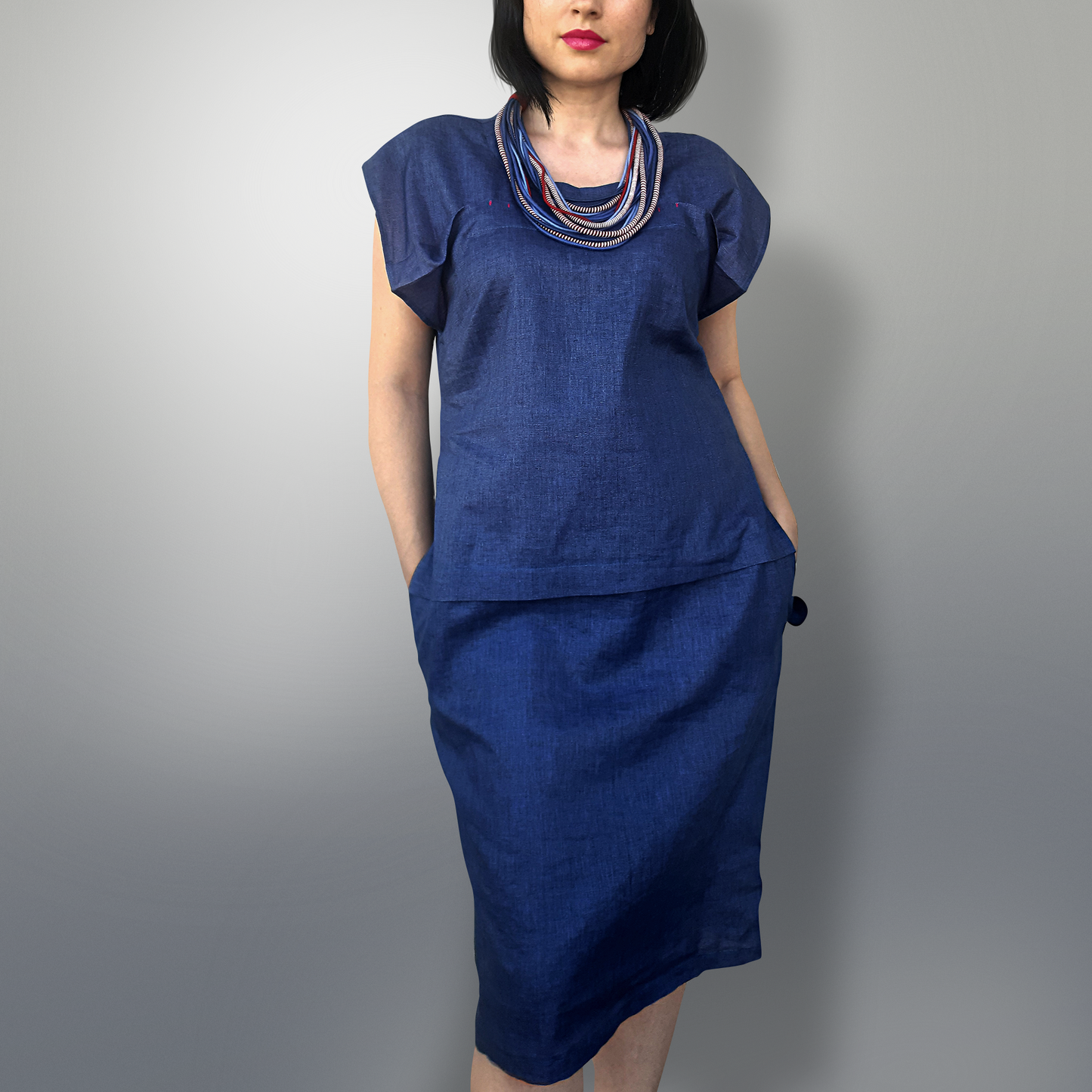 Denim linen dress