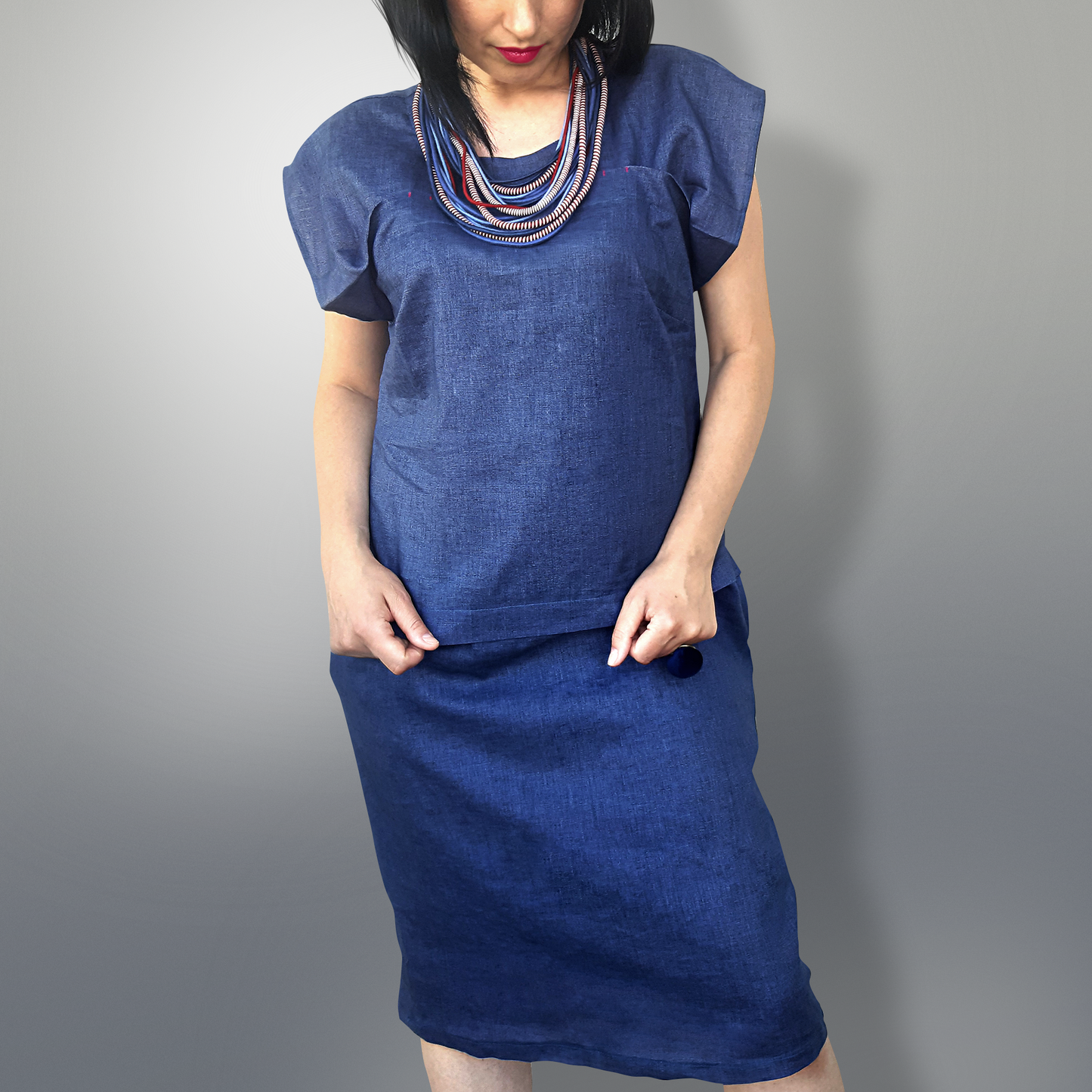 Denim linen dress