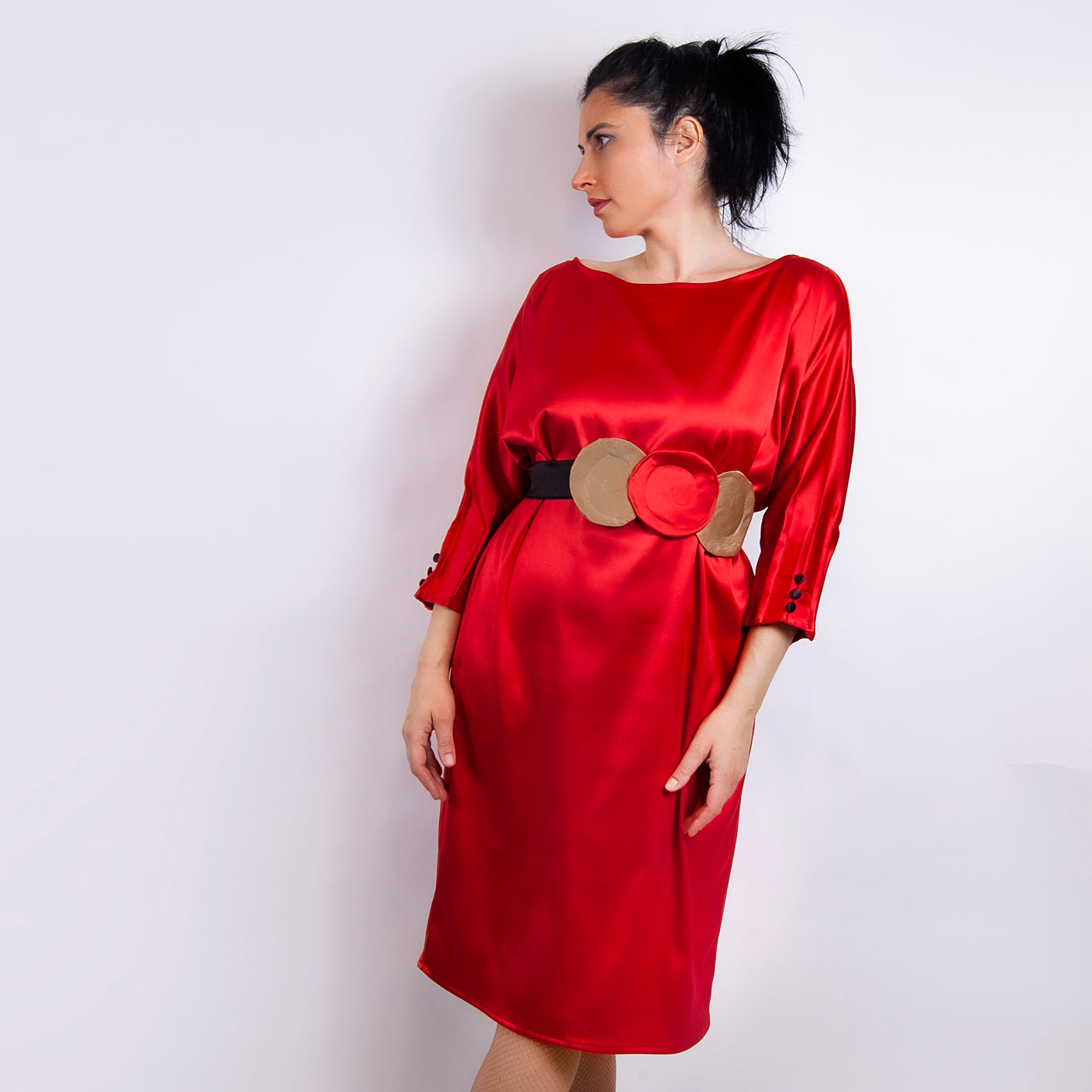 Rochie tafta pliuri - Red