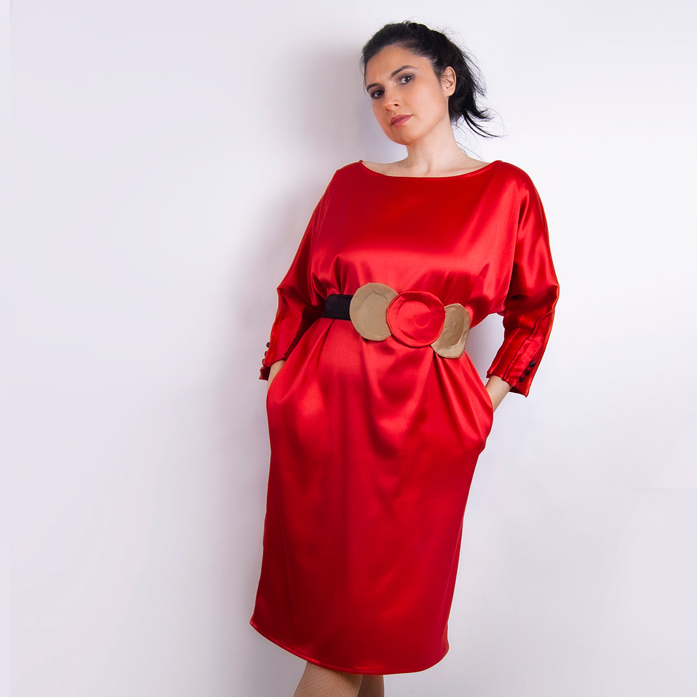 Rochie tafta pliuri - Red