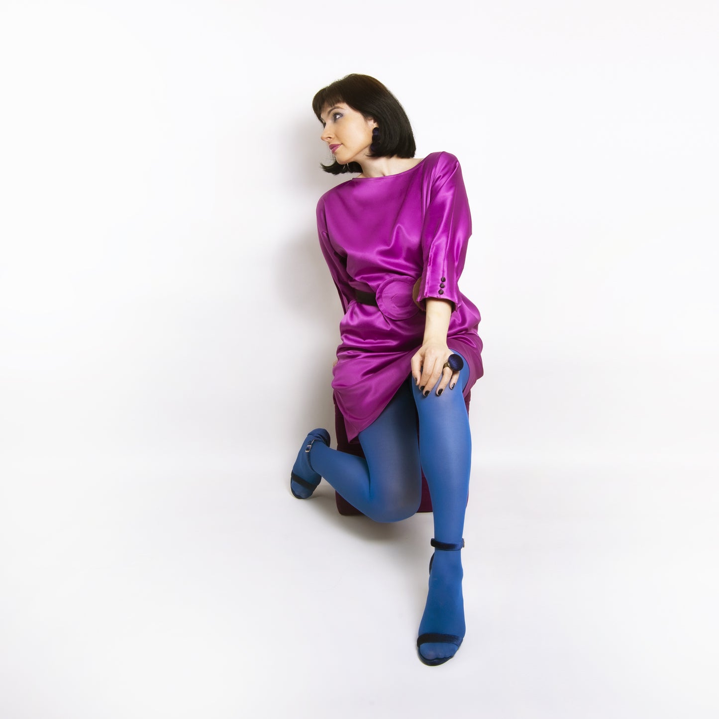 Rochie tafta pliuri - Fucsia