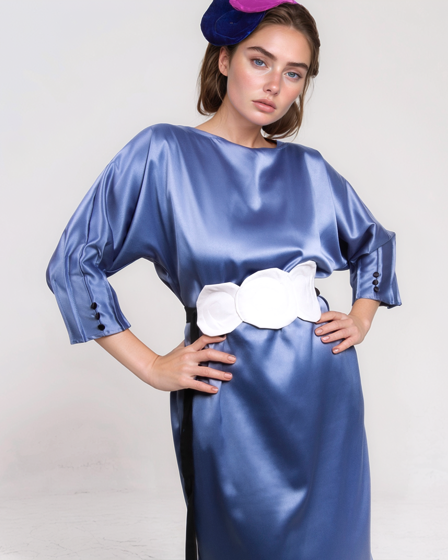 Rochie tafta pliuri - Aqua Blue