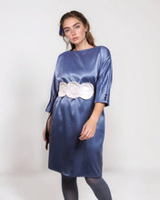 Load image into Gallery viewer, Rochie tafta pliuri - Aqua Blue
