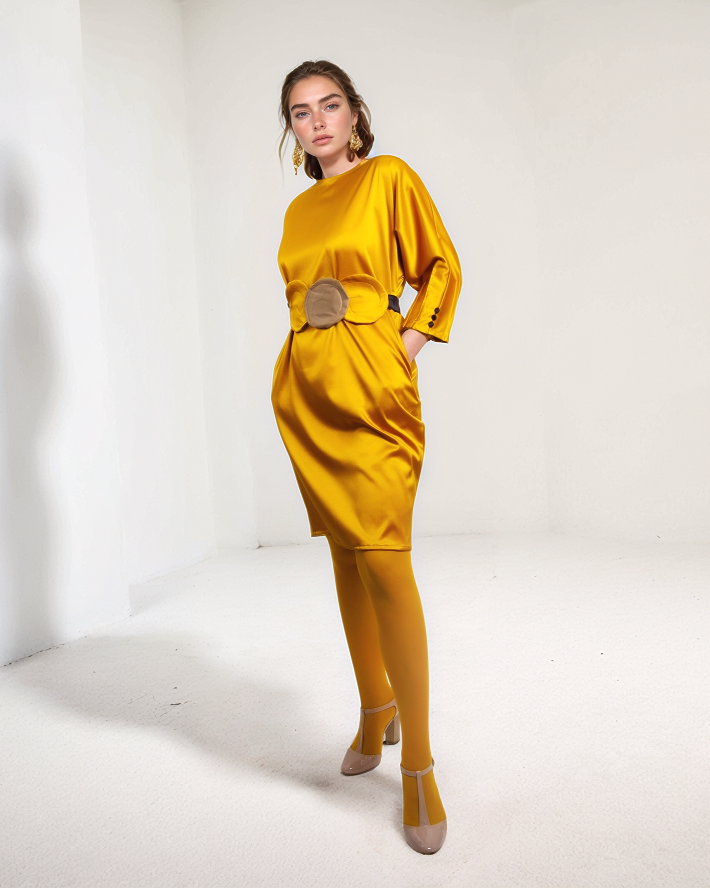 Rochie tafta pliuri- Galben mustar
