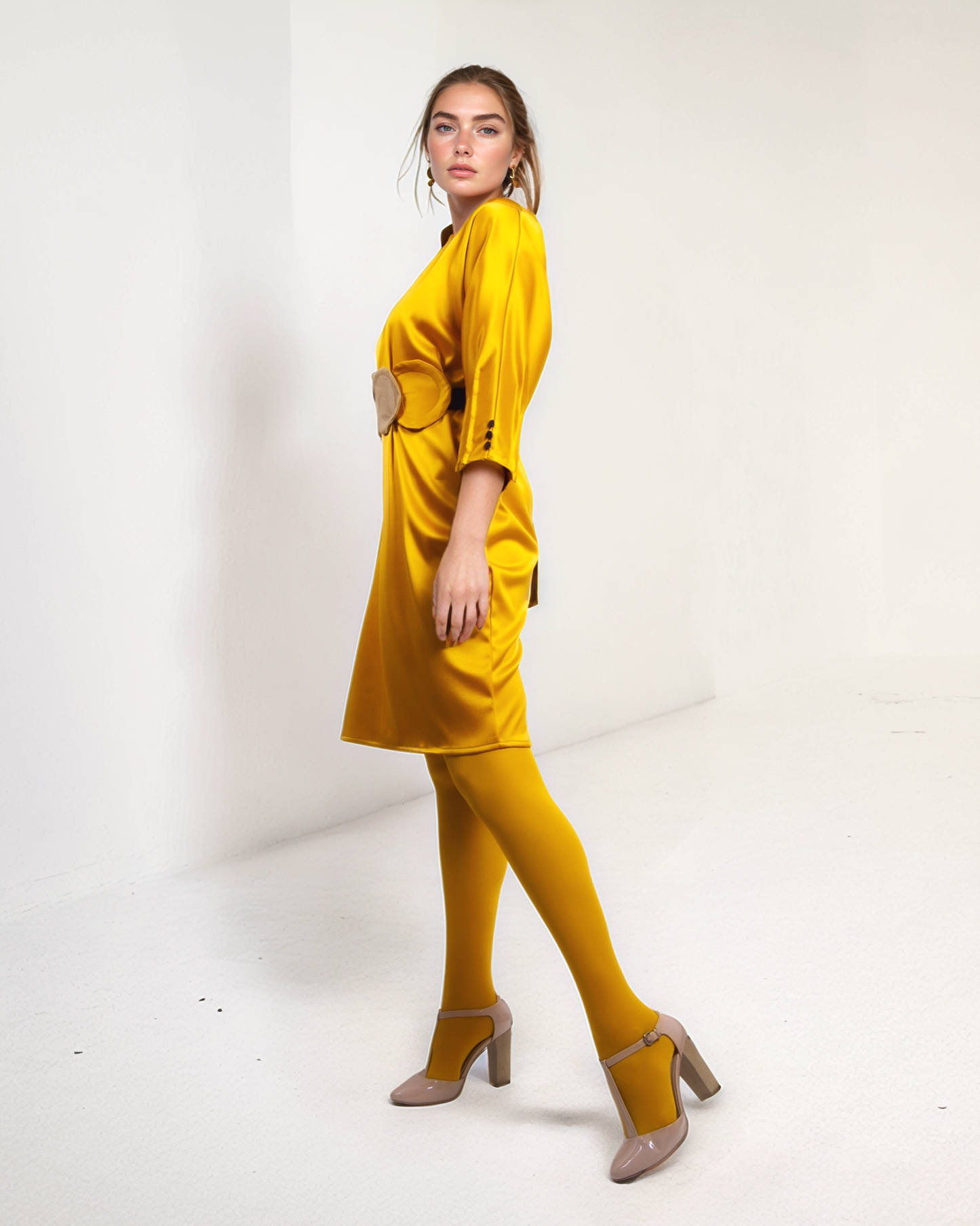Rochie tafta pliuri- Galben mustar