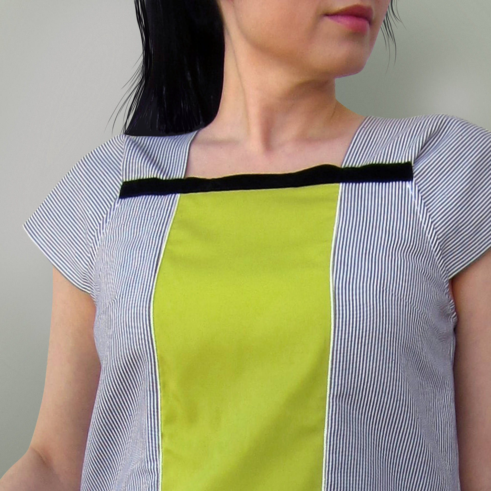 Rochie de vara din bumbac in dungi scurta olive