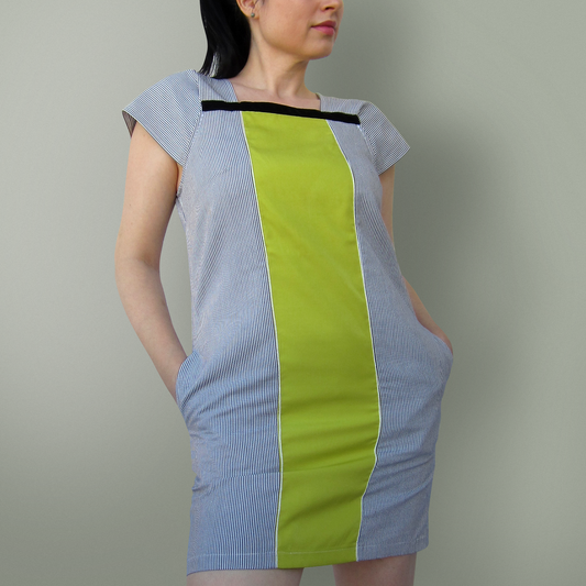 Rochie de vara din bumbac in dungi scurta olive