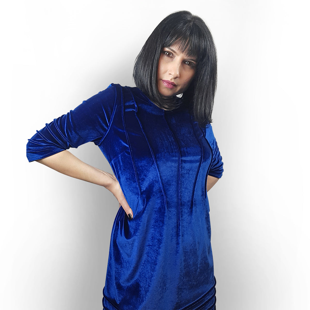 rochie catifea albastru royal electric
