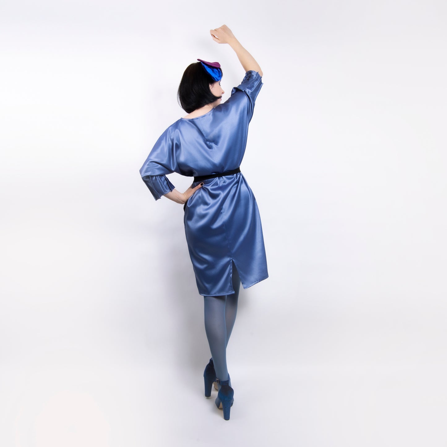 Rochie tafta pliuri - Aqua Blue