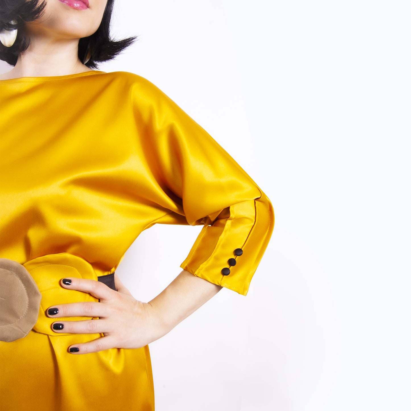 Rochie tafta pliuri- Galben mustar