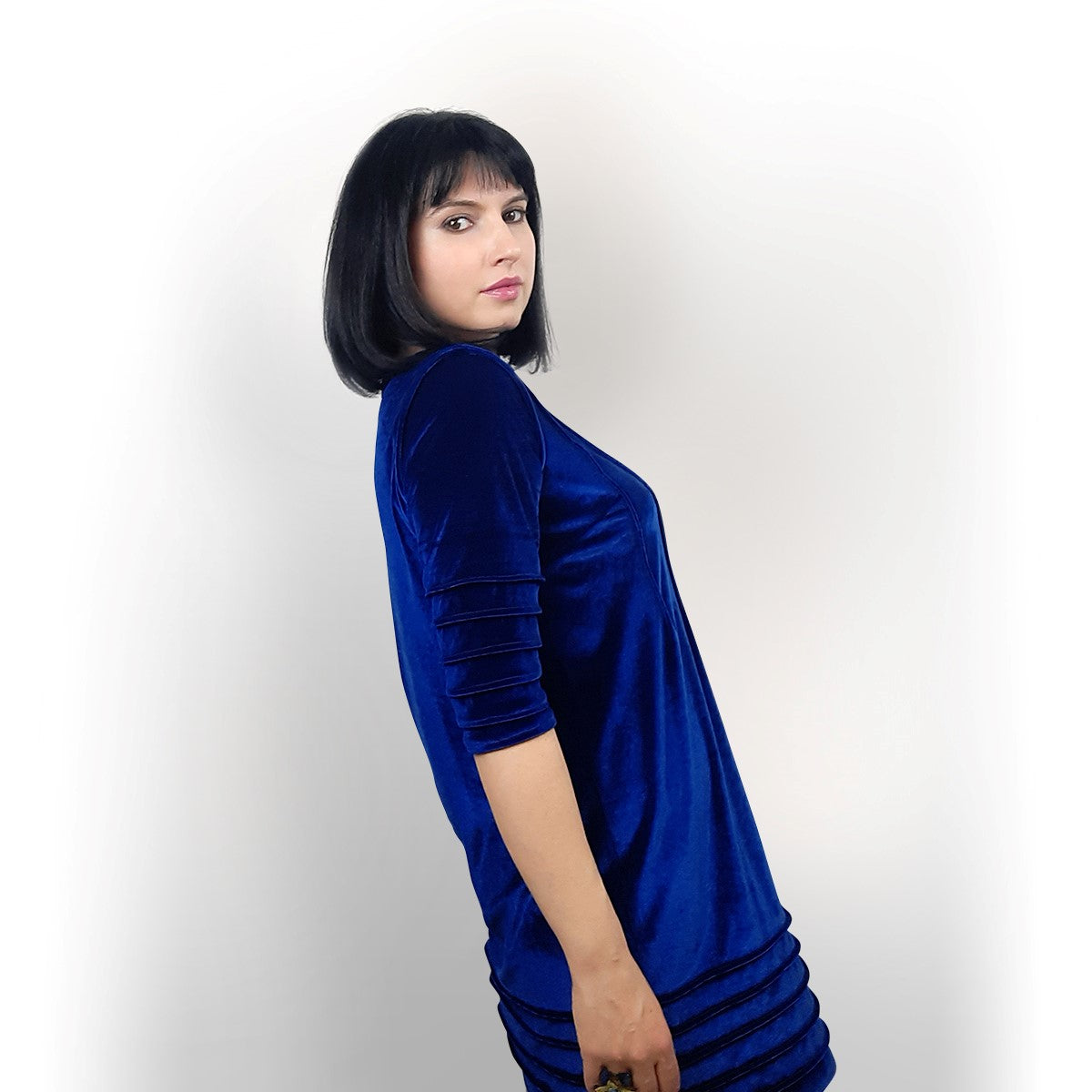 rochie catifea albastru royal electric